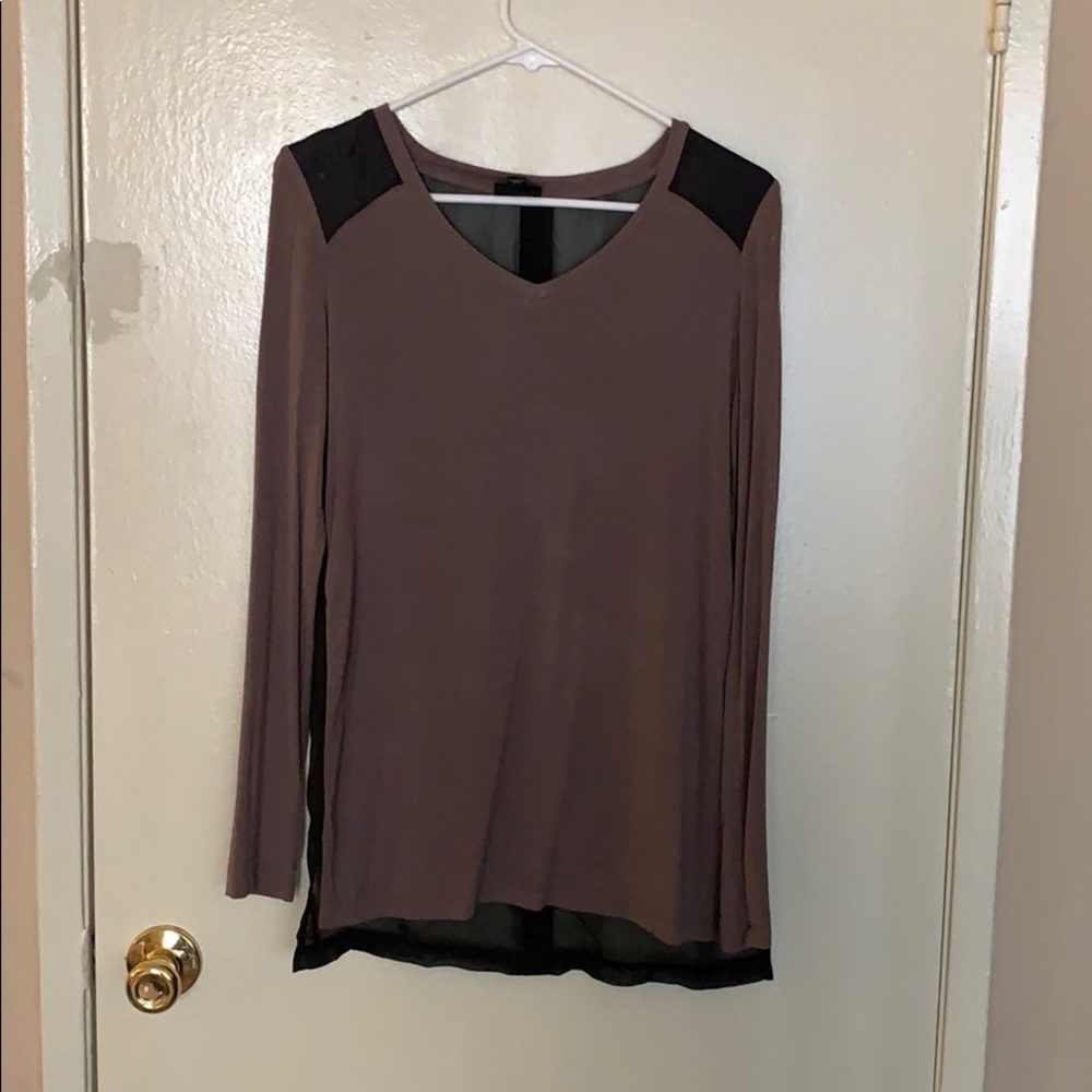Long sleeve brown shirt with sheer black back